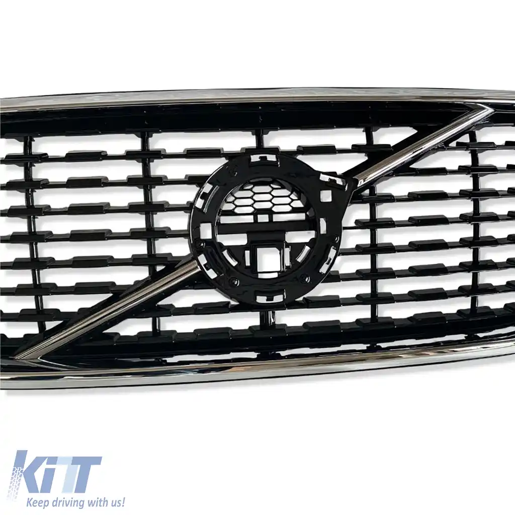 Grilaj radiator negru lucios cu cadru cromat, potrivit pentru Volvo XC60 II 2017-2021-image-6210296