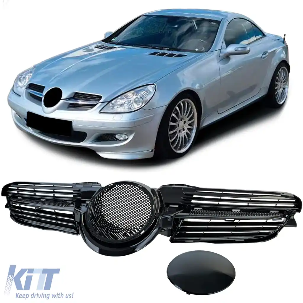 Grilaj radiator negru lucios potrivit pentru Mercedes SLK R171 2004-2007 pre-facelift