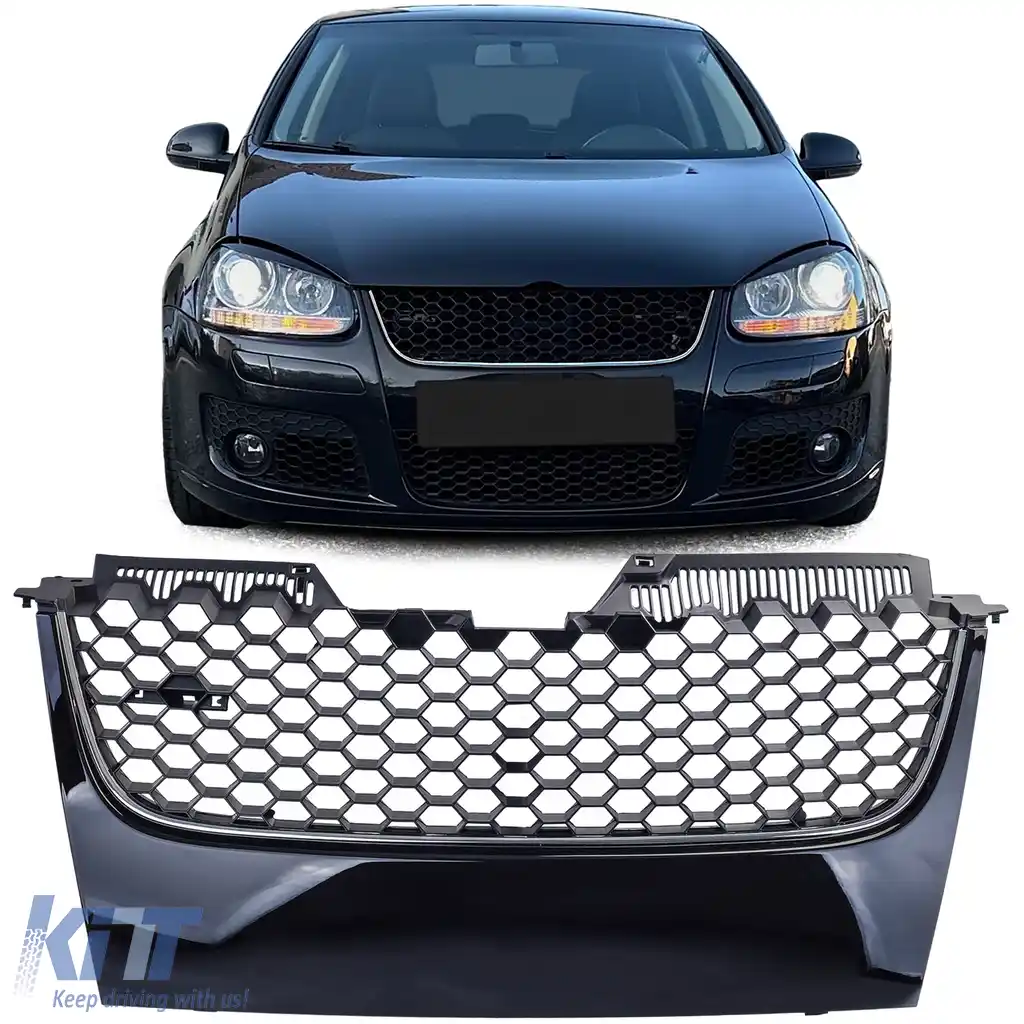Grilaj radiator sport cu fagure fără emblema, cu detalii cromate, potrivit pentru VW Golf 5 GTI 03-09