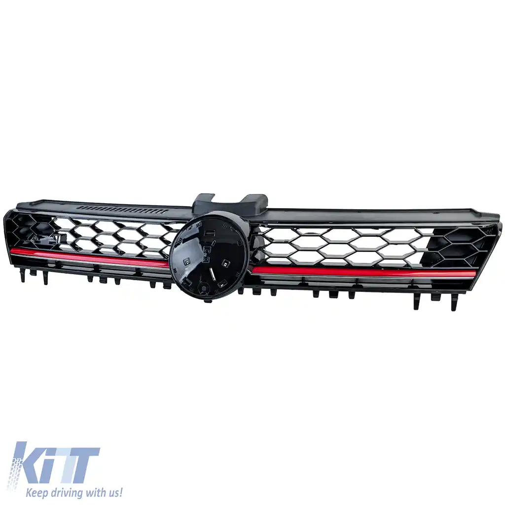 Grilaj radiator sport cu fagure negru lucios și detalii roșii, potrivit pentru VW Golf 7 12-17 GTI-image-6197100