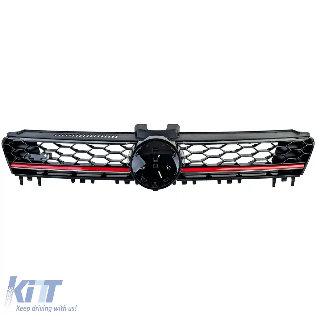 Grilaj radiator sport cu fagure negru lucios și detalii roșii, potrivit pentru VW Golf 7 12-17 GTI-image-6197101