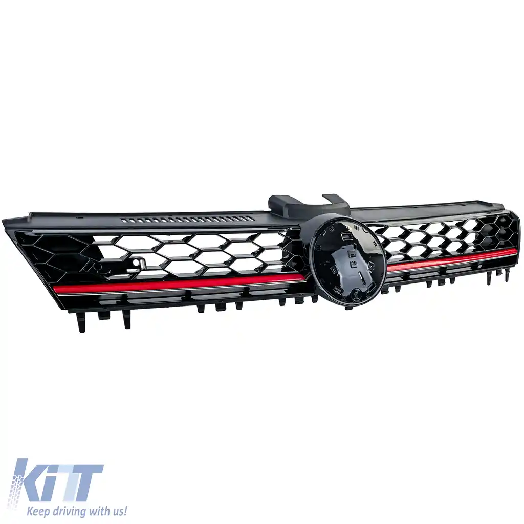 Grilaj radiator sport cu fagure negru lucios și detalii roșii, potrivit pentru VW Golf 7 12-17 GTI-image-6197102