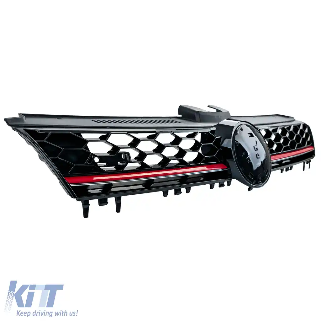 Grilaj radiator sport cu fagure negru lucios și detalii roșii, potrivit pentru VW Golf 7 12-17 GTI-image-6197103