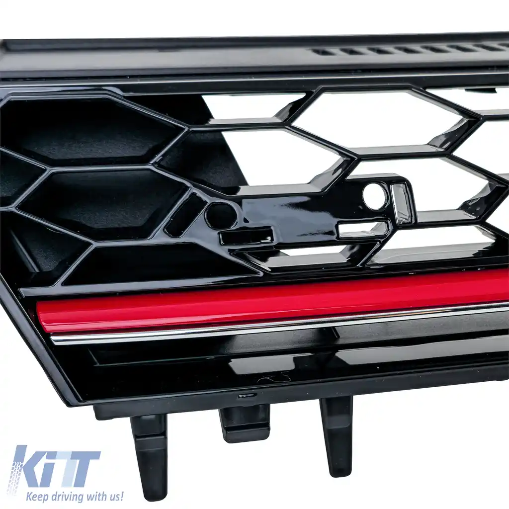 Grilaj radiator sport cu fagure negru lucios și detalii roșii, potrivit pentru VW Golf 7 12-17 GTI-image-6197104