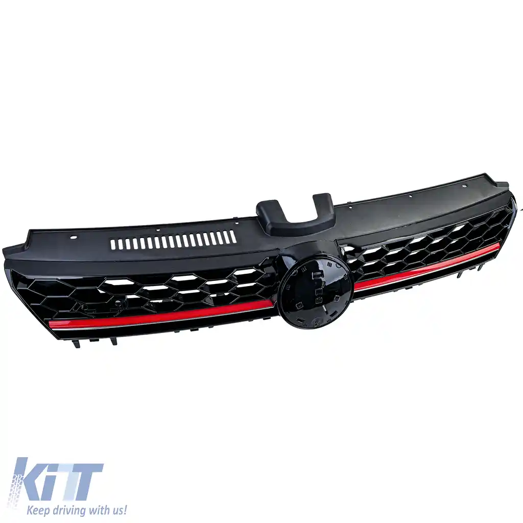Grilaj radiator sport cu fagure negru lucios și detalii roșii, potrivit pentru VW Golf 7 12-17 GTI-image-6197105