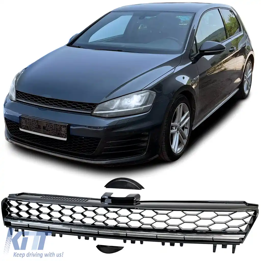 Grilaj radiator tip fagure fără emblemă cu bandă cromată, potrivit pentru VW Golf 7 12-17, inclusiv GTD
