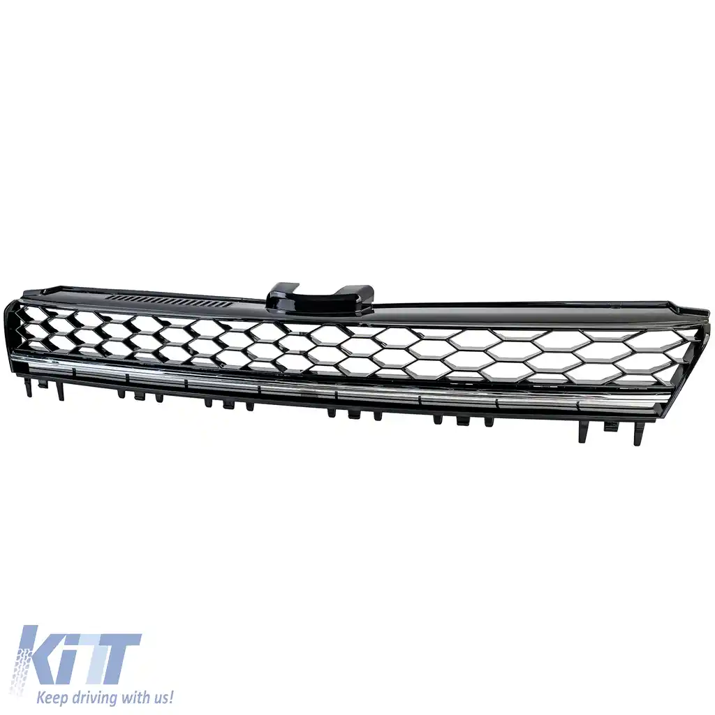 Grilaj radiator tip fagure fără emblemă cu bandă cromată, potrivit pentru VW Golf 7 12-17, inclusiv GTD-image-6194728