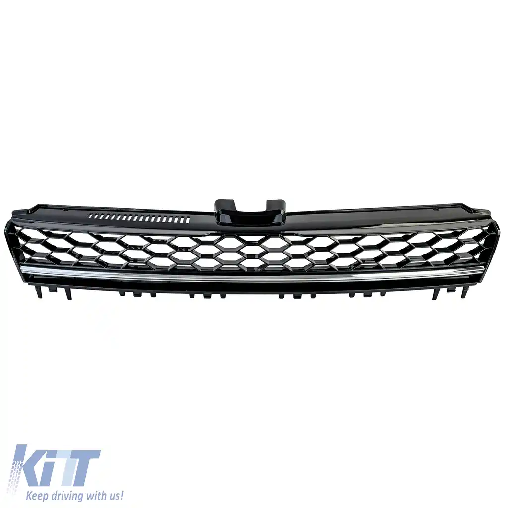 Grilaj radiator tip fagure fără emblemă cu bandă cromată, potrivit pentru VW Golf 7 12-17, inclusiv GTD-image-6194729