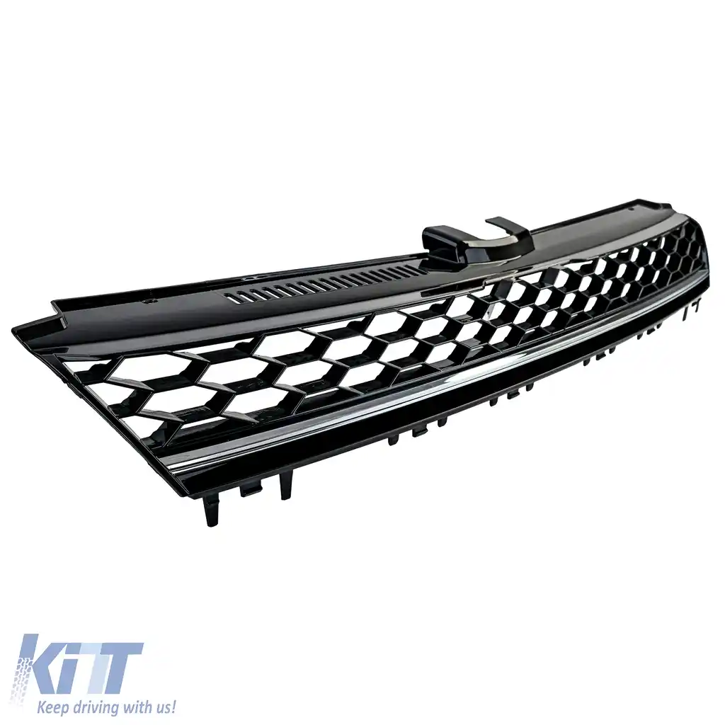 Grilaj radiator tip fagure fără emblemă cu bandă cromată, potrivit pentru VW Golf 7 12-17, inclusiv GTD-image-6194730