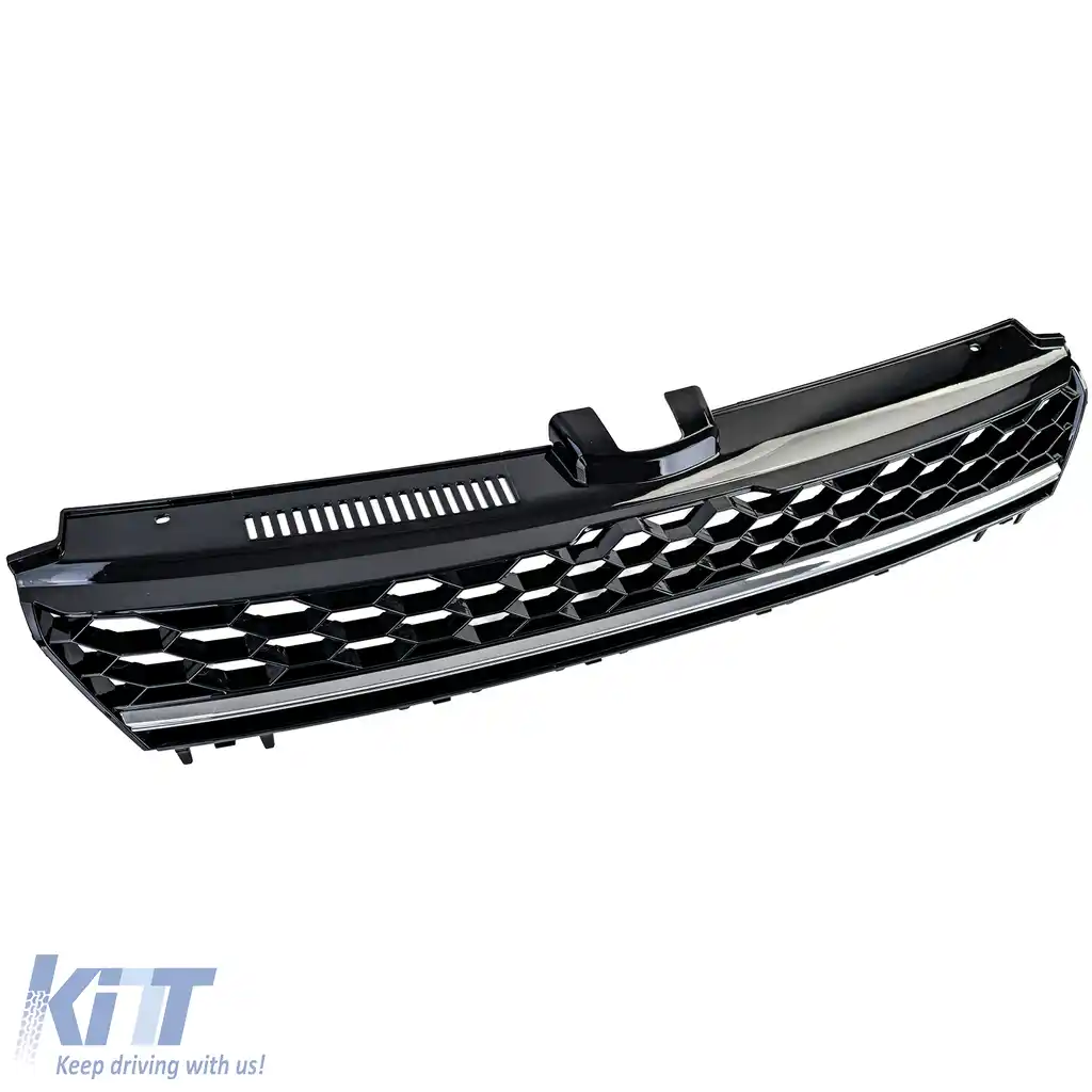 Grilaj radiator tip fagure fără emblemă cu bandă cromată, potrivit pentru VW Golf 7 12-17, inclusiv GTD-image-6194731