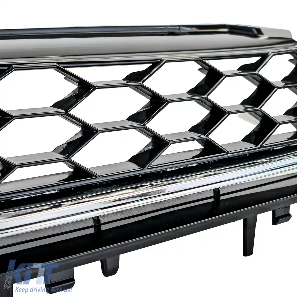 Grilaj radiator tip fagure fără emblemă cu bandă cromată, potrivit pentru VW Golf 7 12-17, inclusiv GTD-image-6194732