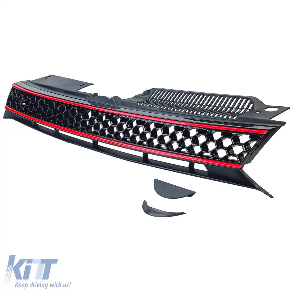 Grilaj radiator tip fagure fără emblemă + grilaj bara GLOSSY pentru VW Golf 6 08-13-image-6203778