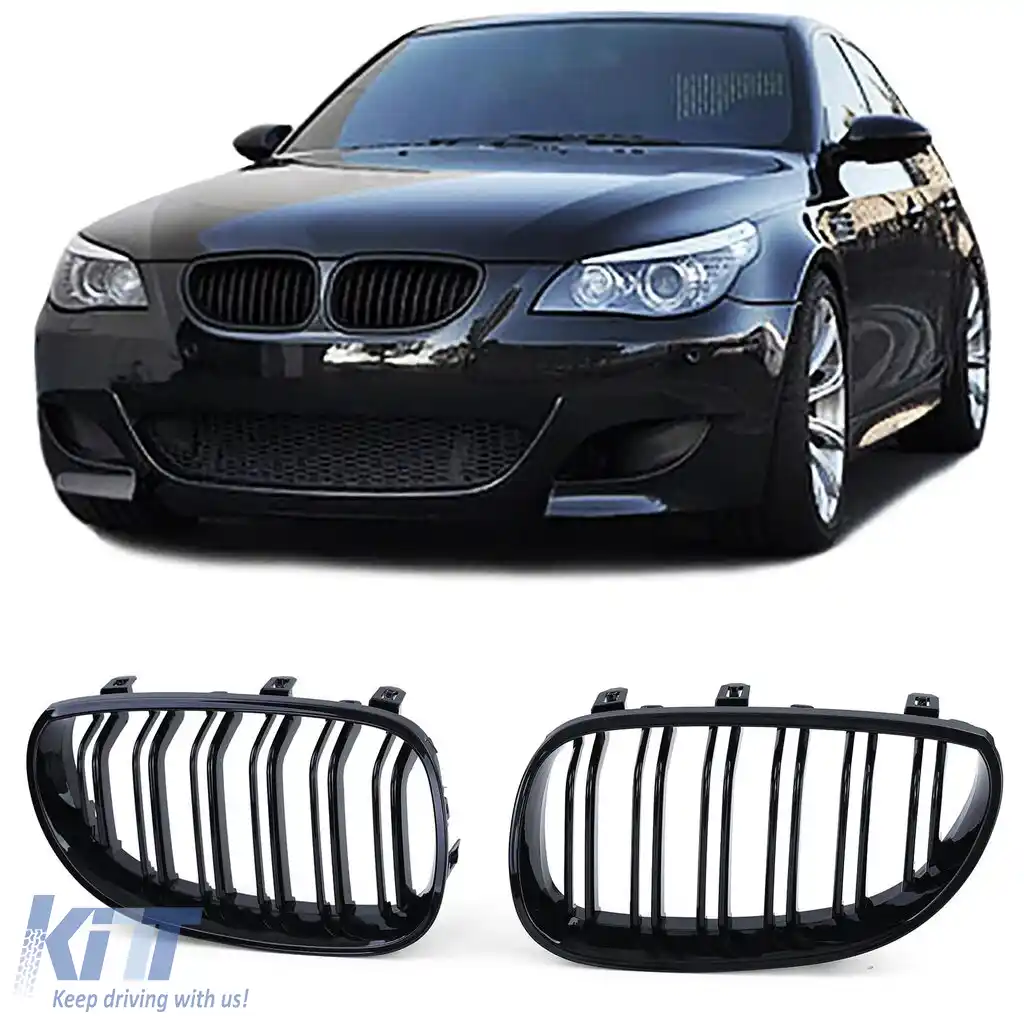Grilaj sport cu dublu fante, lucios, potrivit pentru BMW Seria 5 E60 E61 03-10