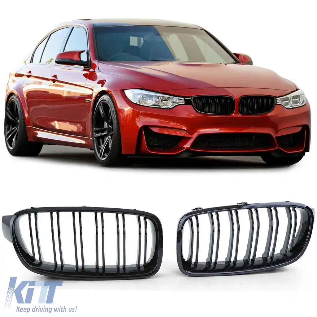 Grilaj sport cu dublu fante, negru lucios, potrivit pentru BMW F30 F31 11-19