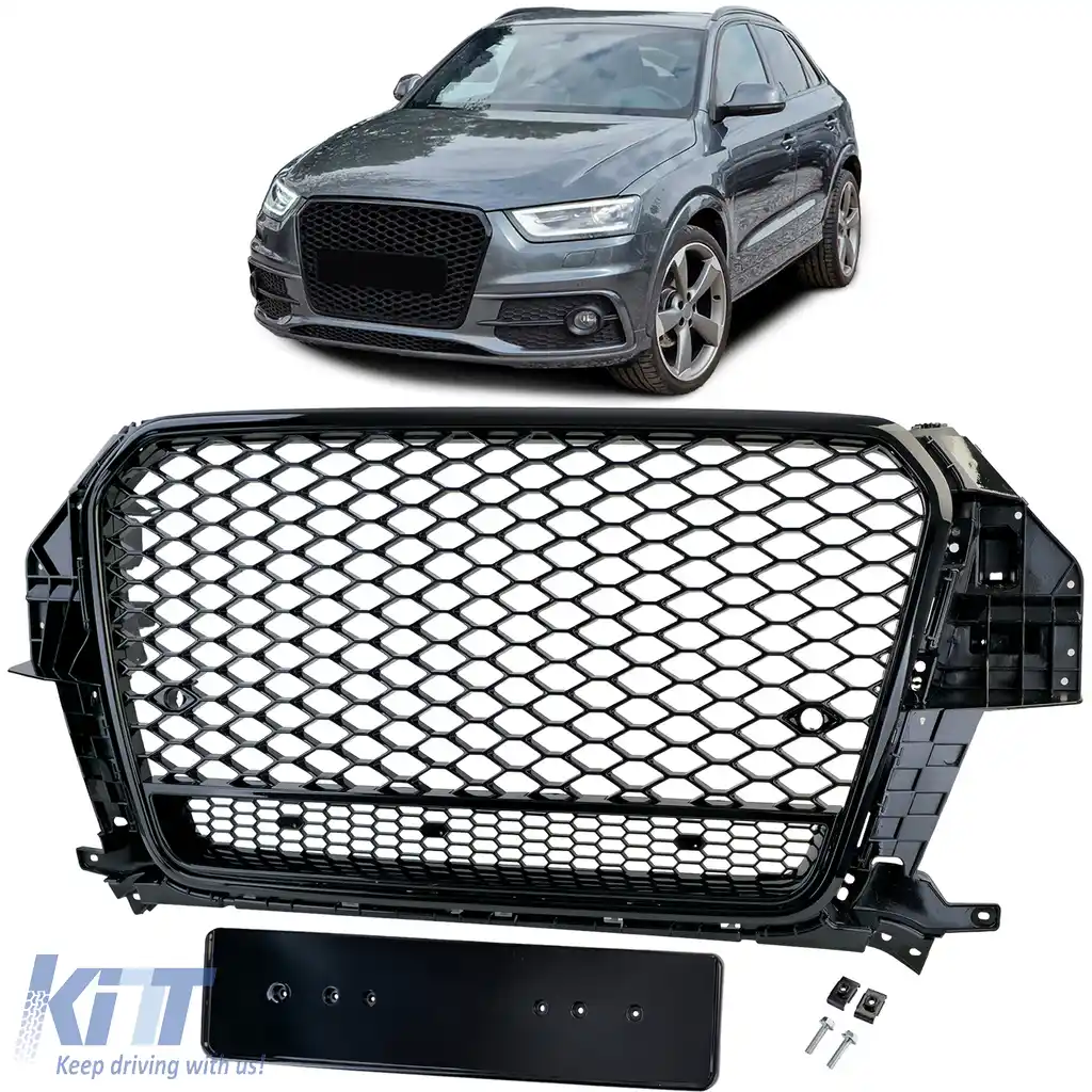 Grilaj sport cu fagure negru lucios, potrivit pentru Audi Q3 8U pre-facelift 11-15