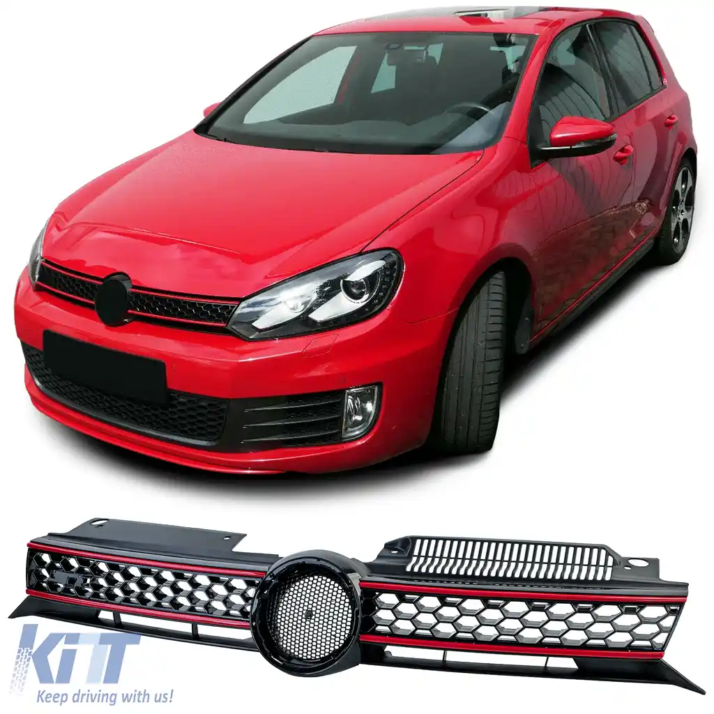 Grilaj sport cu fagure negru roșu potrivit pentru VW Golf 6, inclusiv GTI 08-13