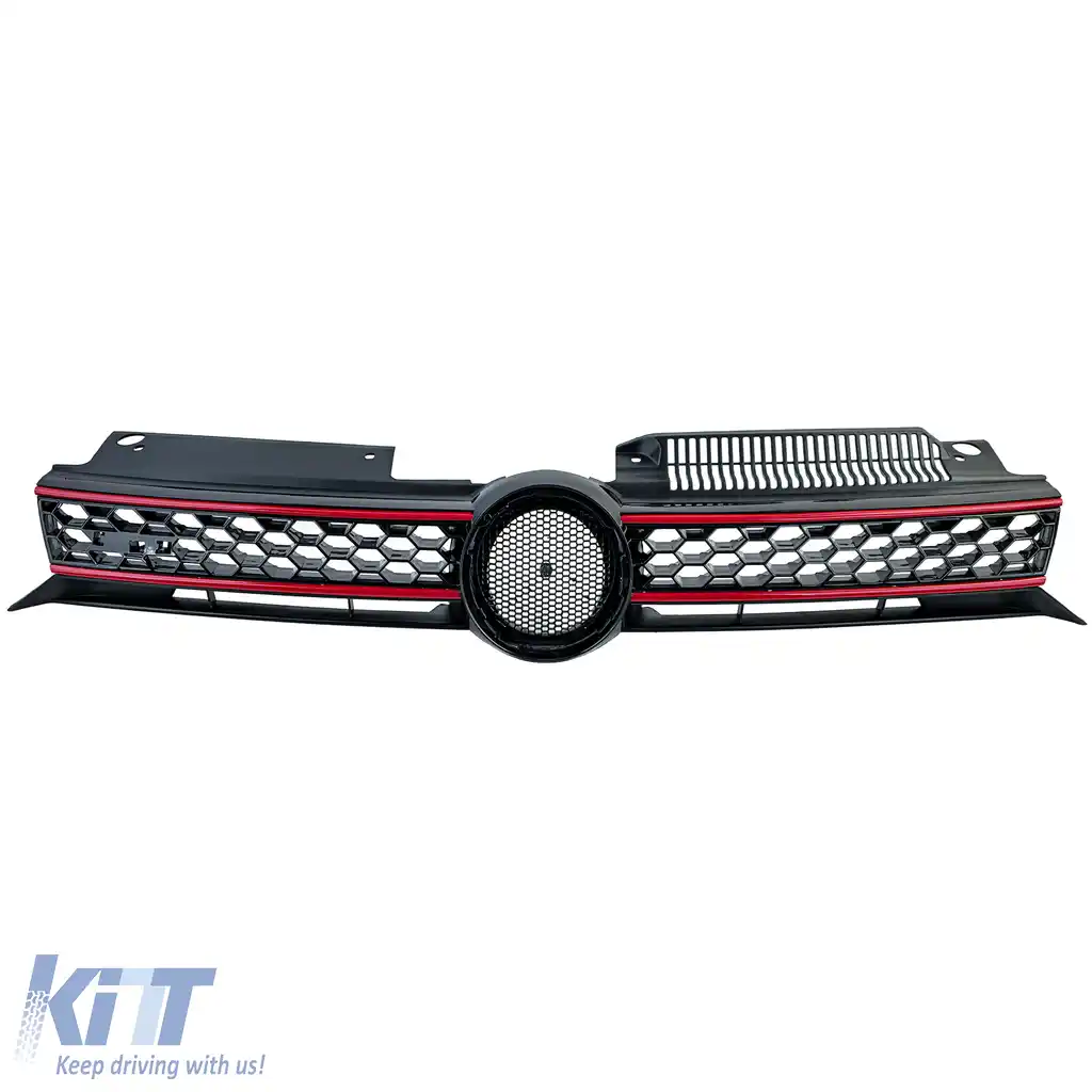 Grilaj sport cu fagure negru roșu potrivit pentru VW Golf 6, inclusiv GTI 08-13-image-6206165