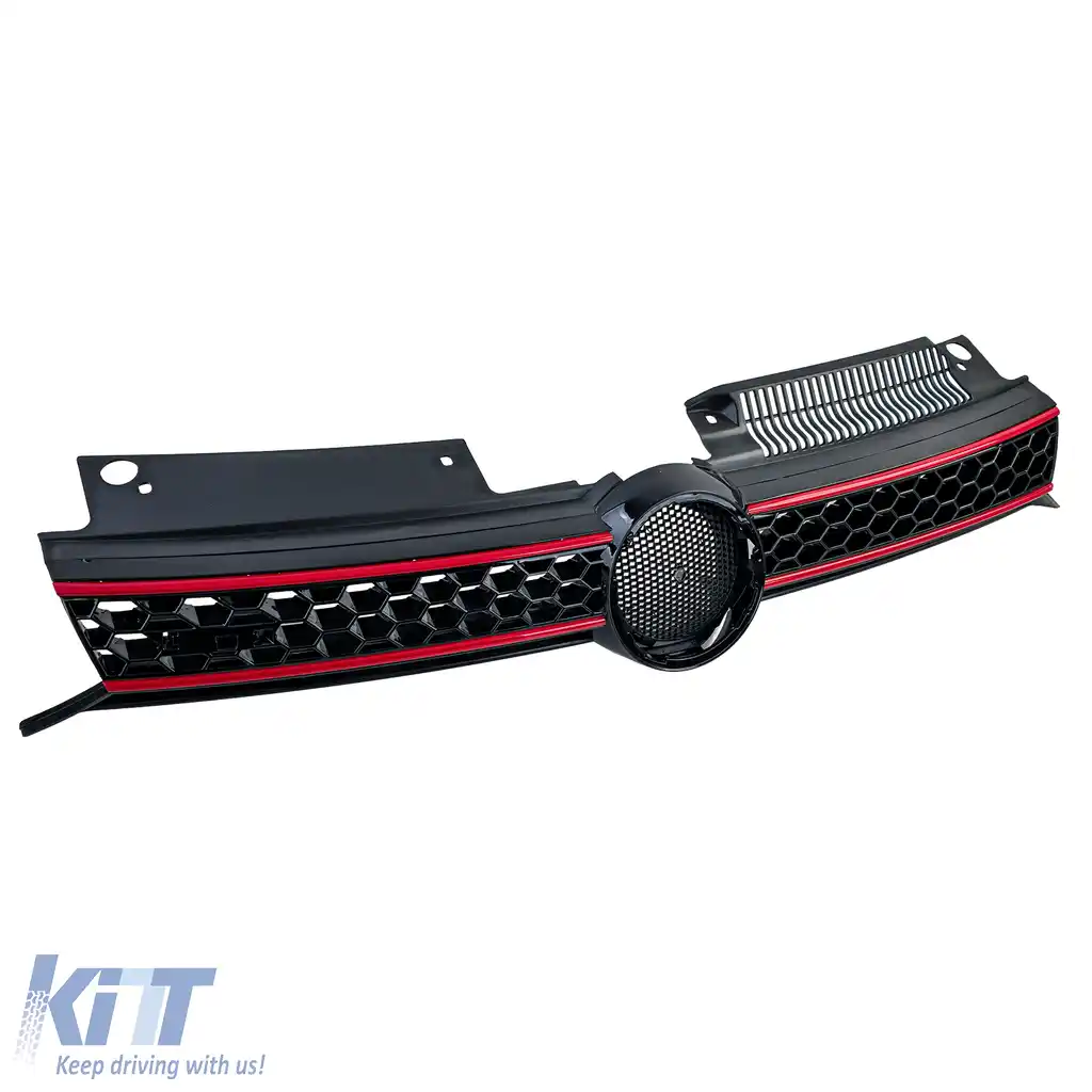 Grilaj sport cu fagure negru roșu potrivit pentru VW Golf 6, inclusiv GTI 08-13-image-6206169