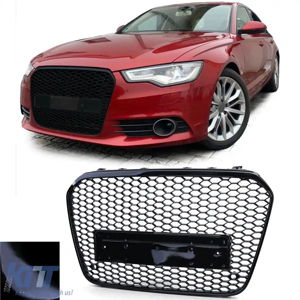 Grilaj Sport cu Structură Tip Fagure fără Emblemă Negru Lucios potrivit pentru Audi A6 C7 4G 10-14