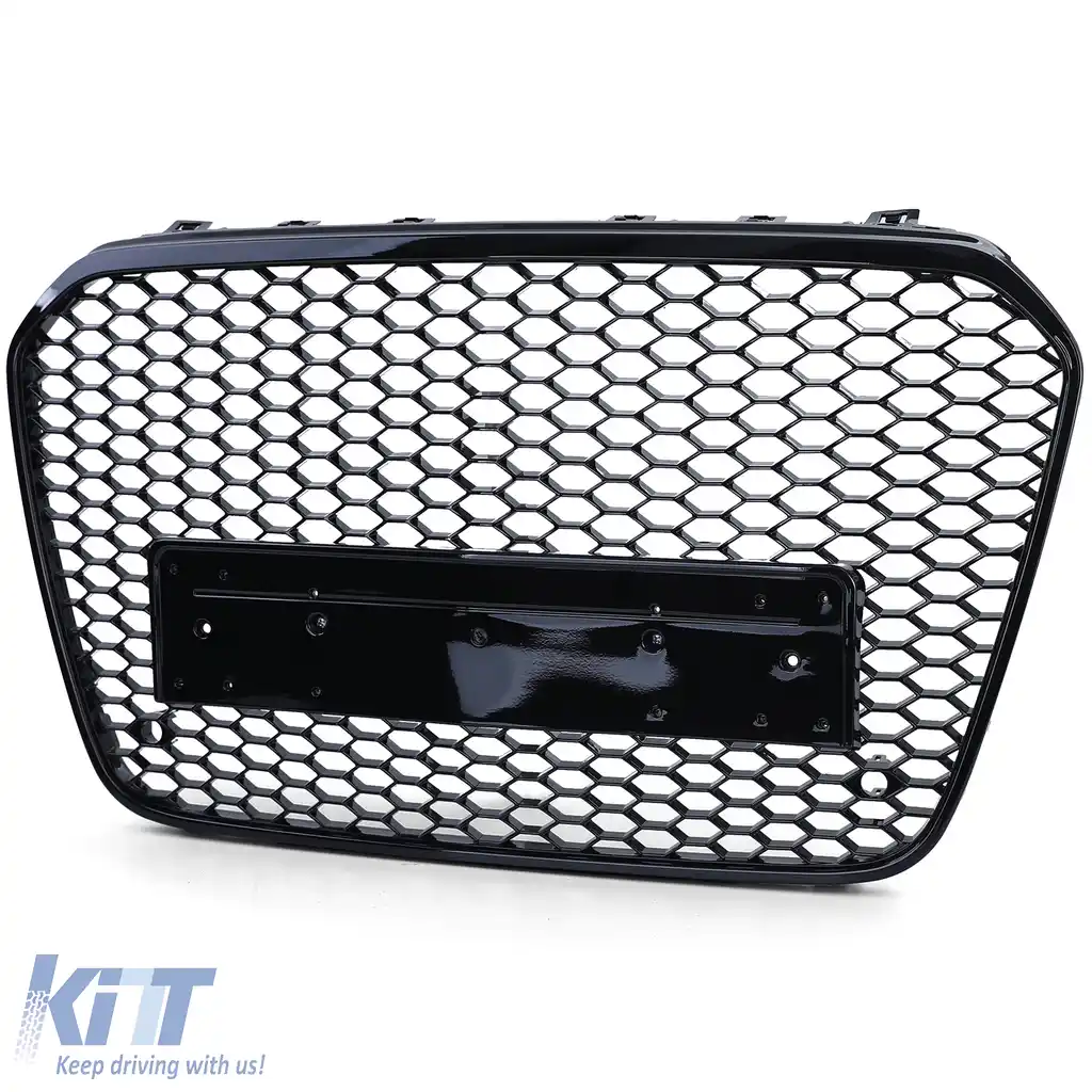 Grilaj Sport cu Structură Tip Fagure fără Emblemă Negru Lucios potrivit pentru Audi A6 C7 4G 10-14-image-6192725