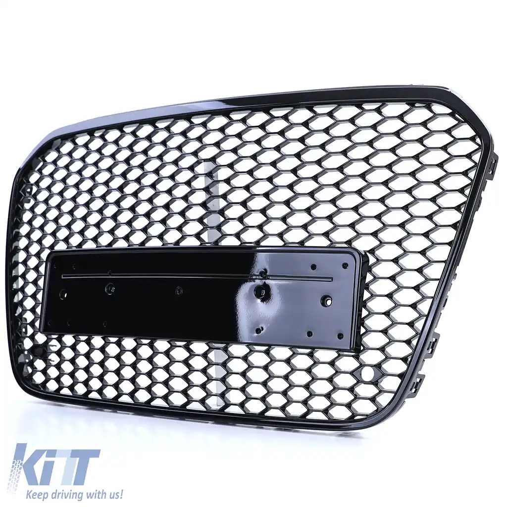 Grilaj Sport cu Structură Tip Fagure fără Emblemă Negru Lucios potrivit pentru Audi A6 C7 4G 10-14-image-6192727