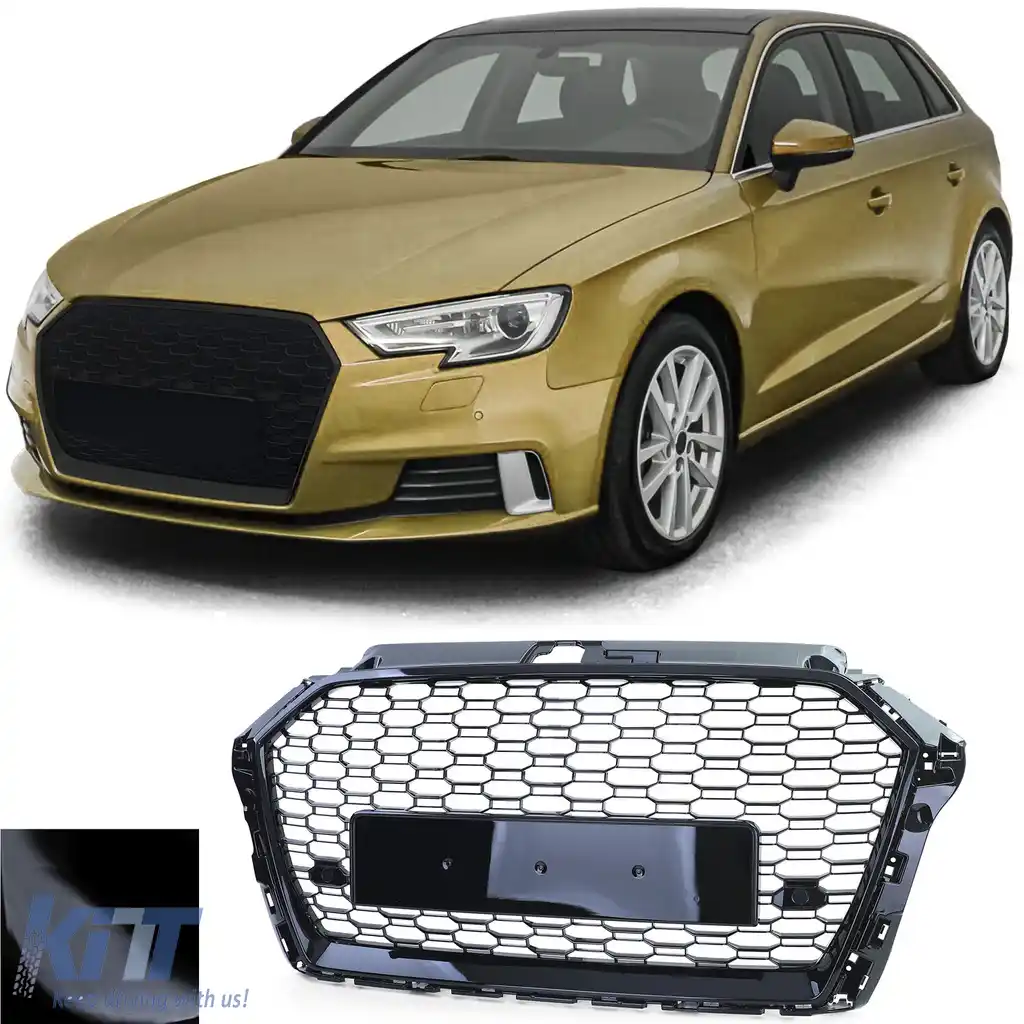 Grilaj sport fagure negru lucios, potrivit pentru Audi A3 8V 16-20 fără ACC