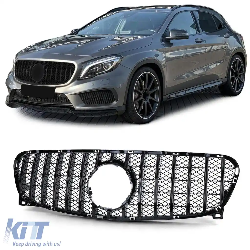 image-2-Grilaj sport grilă frontală negru lucios, potrivit pentru Mercedes GLA X156 2013-2016