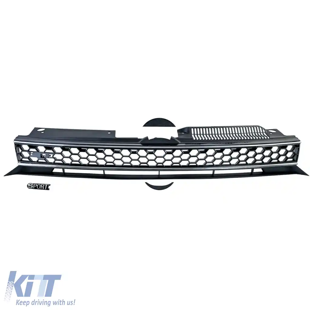 Grilaj sport negru lucios crom fără emblemă, potrivit pentru VW Golf 6, inclusiv GTI + R-image-6278090