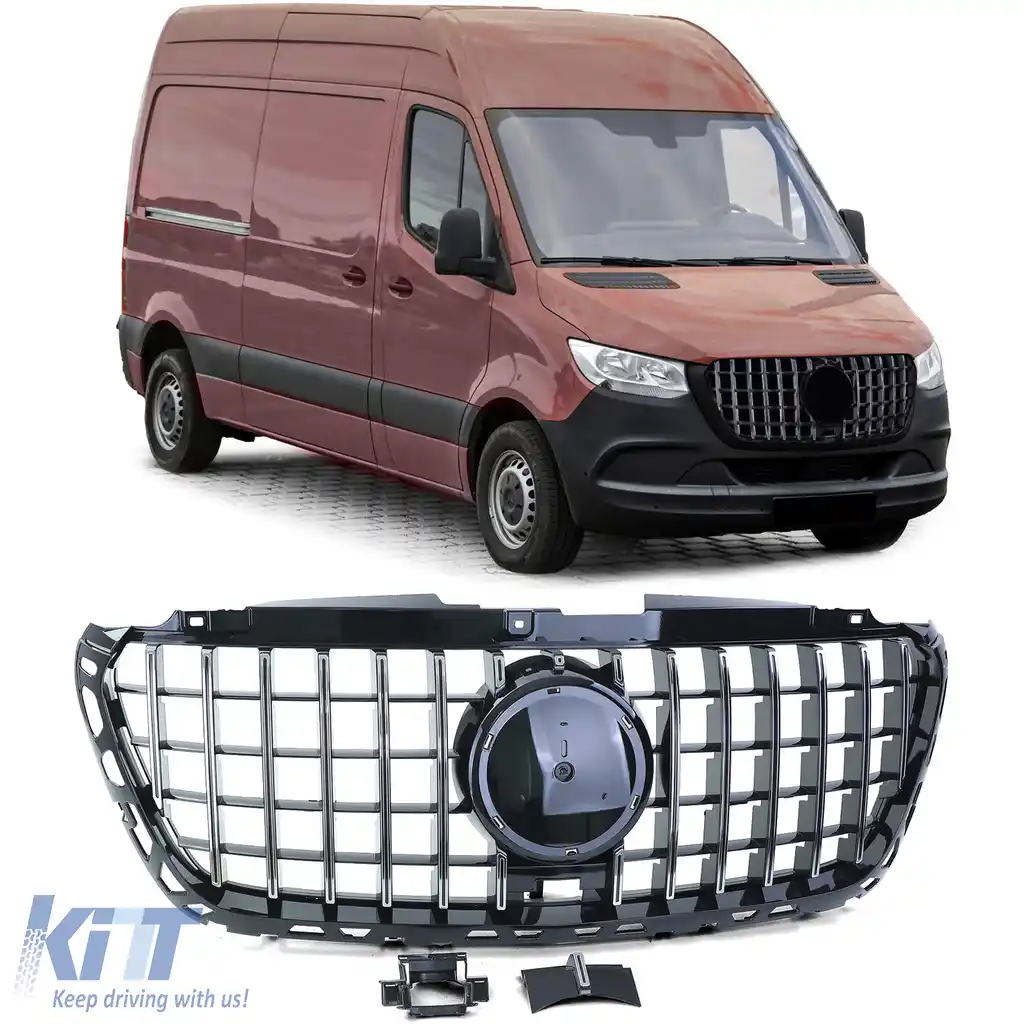 Grilaj sport negru lucios cromat, potrivit pentru Mercedes Sprinter W907 910 din 18