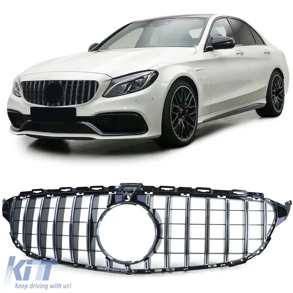 Grilaj Sport Negru Lucios Cromat potrivit pentru Mercedes Clasa C W205 S205 2014-2018