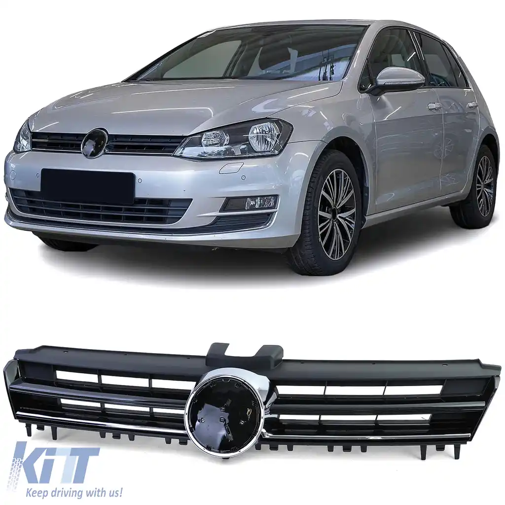 Grilaj sport negru lucios cu detalii cromate, potrivit pentru VW Golf 7, inclusiv GTI 12-17