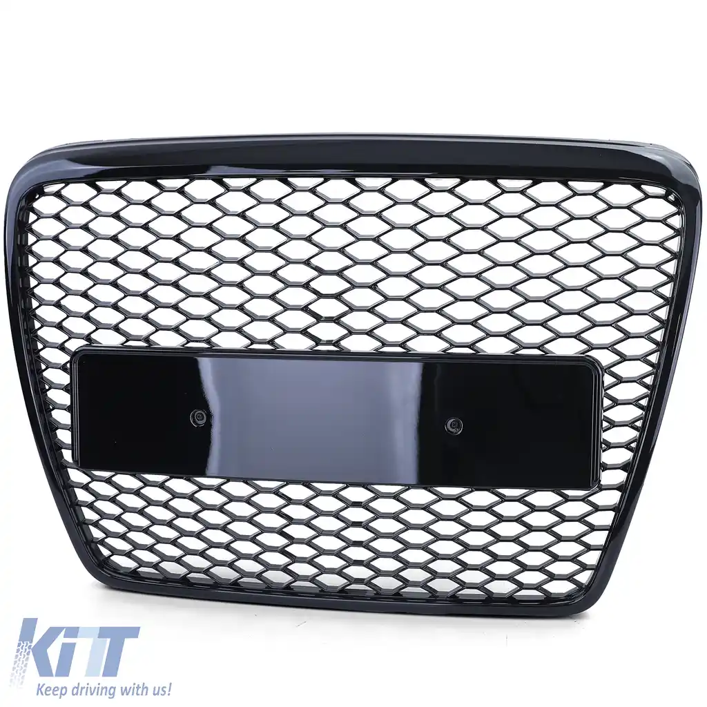 Grilaj Sport Tip fagure fără emblemă Negru lucios potrivit pentru Audi A6 C6 4F 08-11-image-6192717