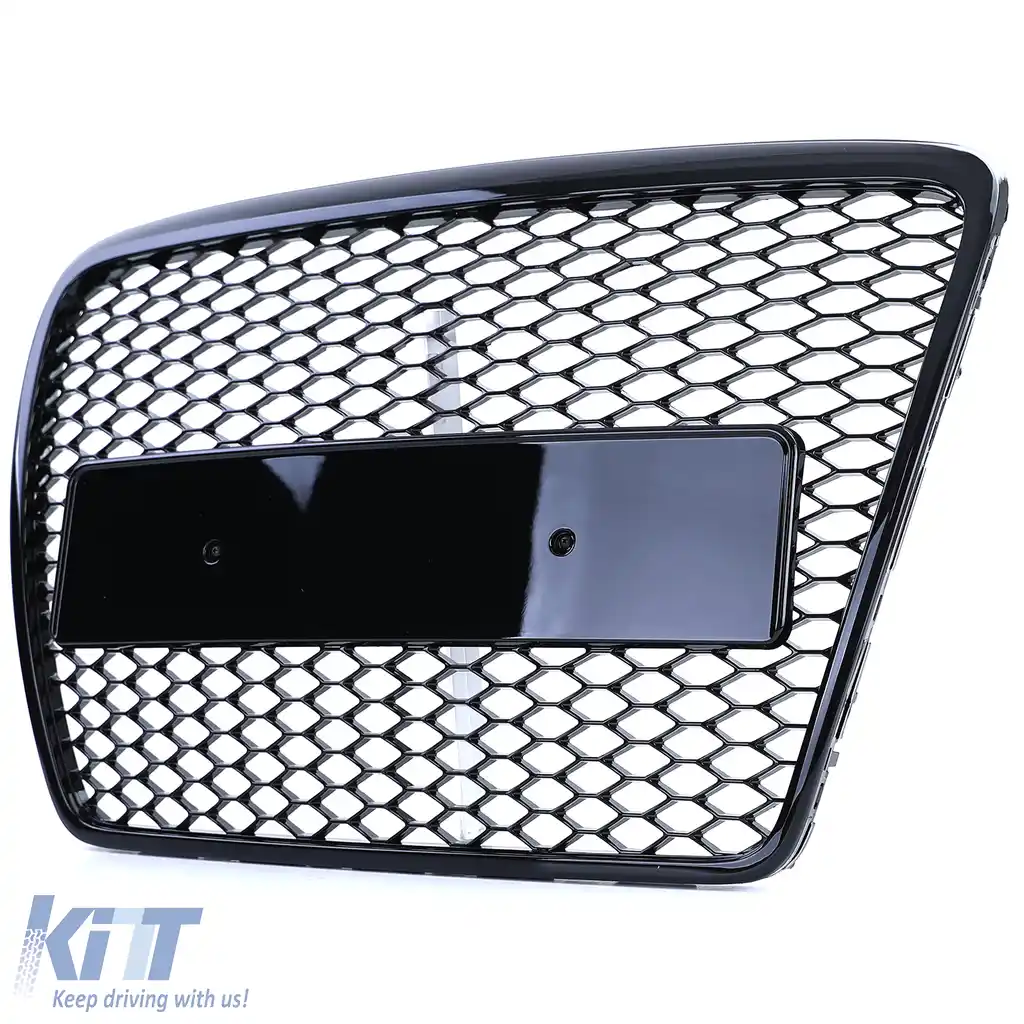 Grilaj Sport Tip fagure fără emblemă Negru lucios potrivit pentru Audi A6 C6 4F 08-11-image-6192719