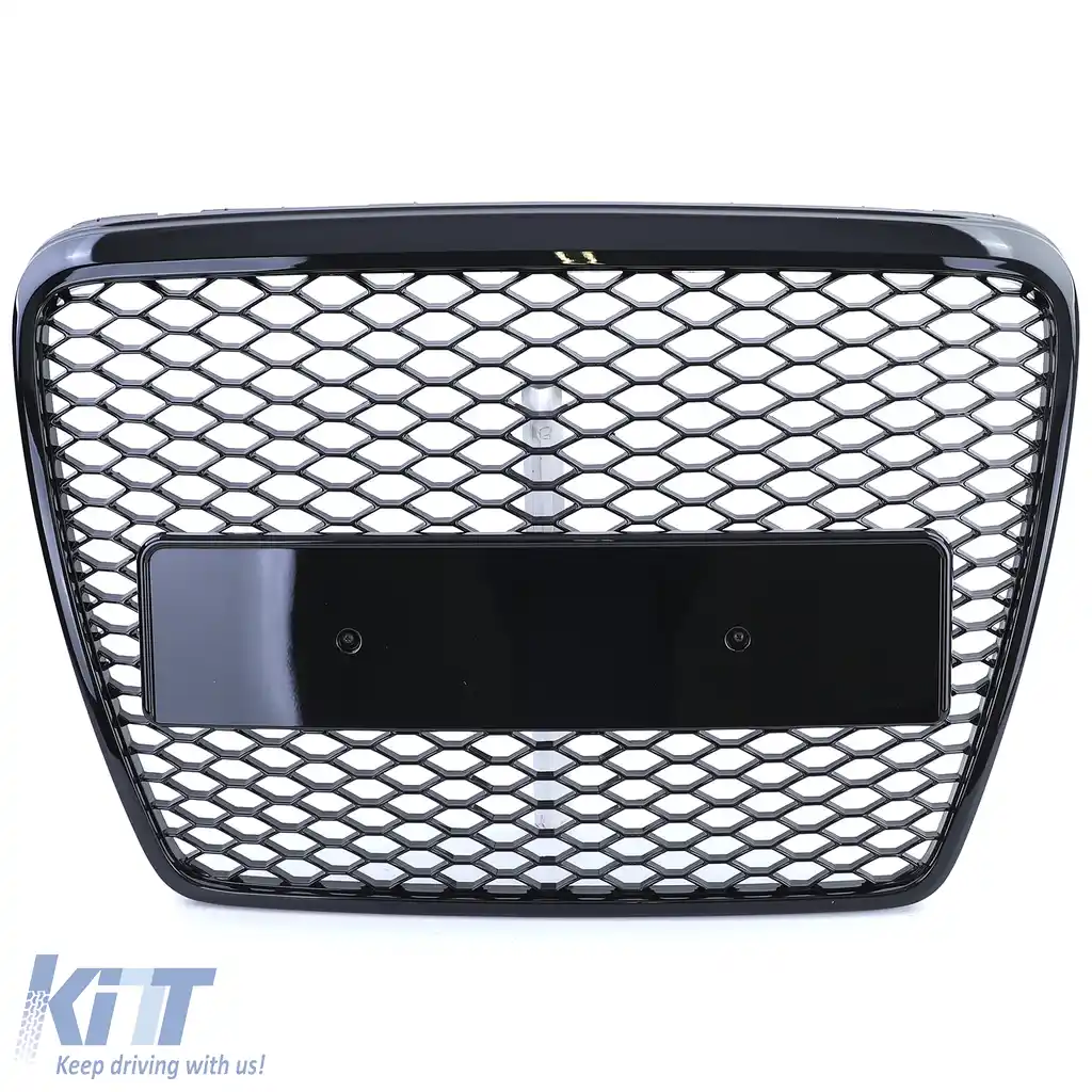 Grilaj Sport Tip fagure fără emblemă Negru lucios potrivit pentru Audi A6 C6 4F 08-11-image-6192720