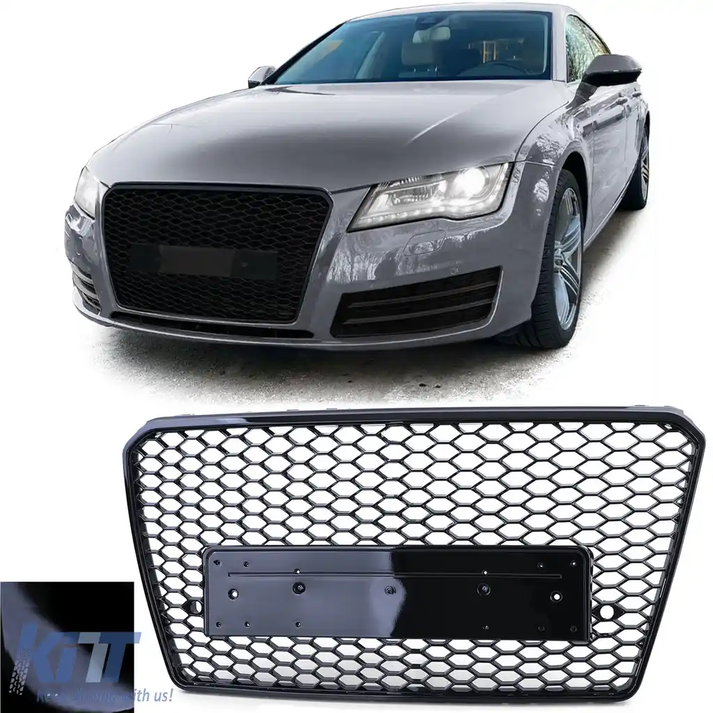 Grilaj Sport Tip fagure fără emblemă Negru lucios potrivit pentru Audi A7 C7 4G 2010-2014