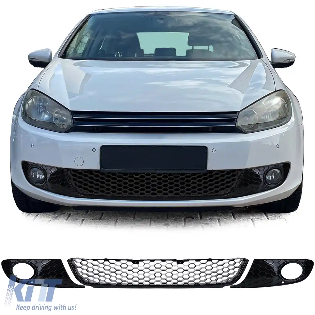 Grilaj tip fagure lucios pentru lumini de ceață de bara pentru VW Golf 6 08-13