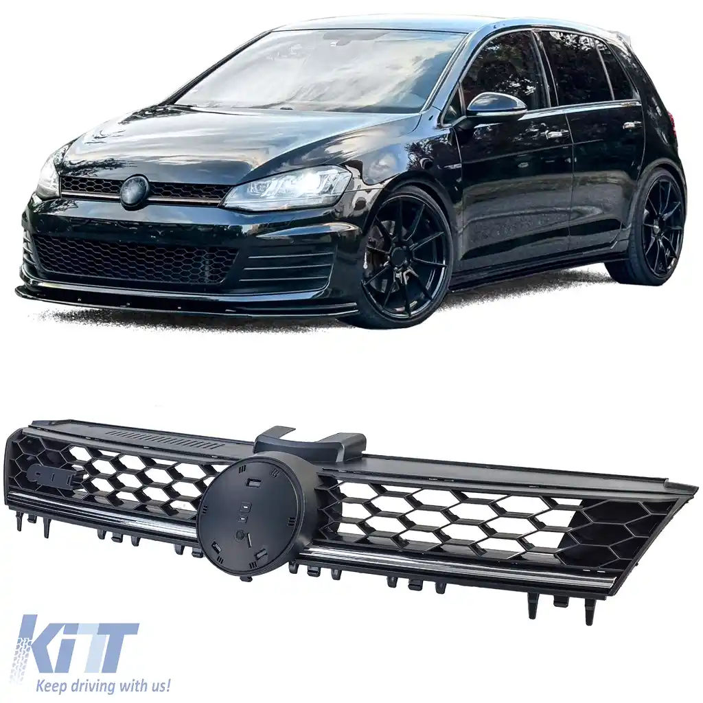 Grilaj tip fagure negru cu detalii cromate, potrivit pentru VW Golf 7 12-17, inclusiv GTD