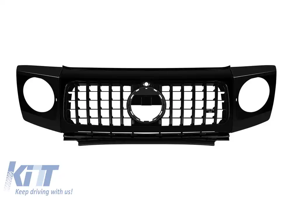 Grilaj tip GT cu lac negru și capace pentru faruri, potrivit pentru Mercedes G-Class W464 2018-2024