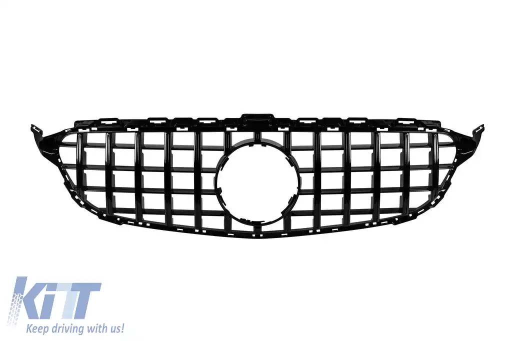 Grilaj tip GT-R cu lac negru, potrivit pentru Mercedes Clasa C W205 sedan, S205 break, C205 coupe 2014-2018 fără deschidere pentru cameră