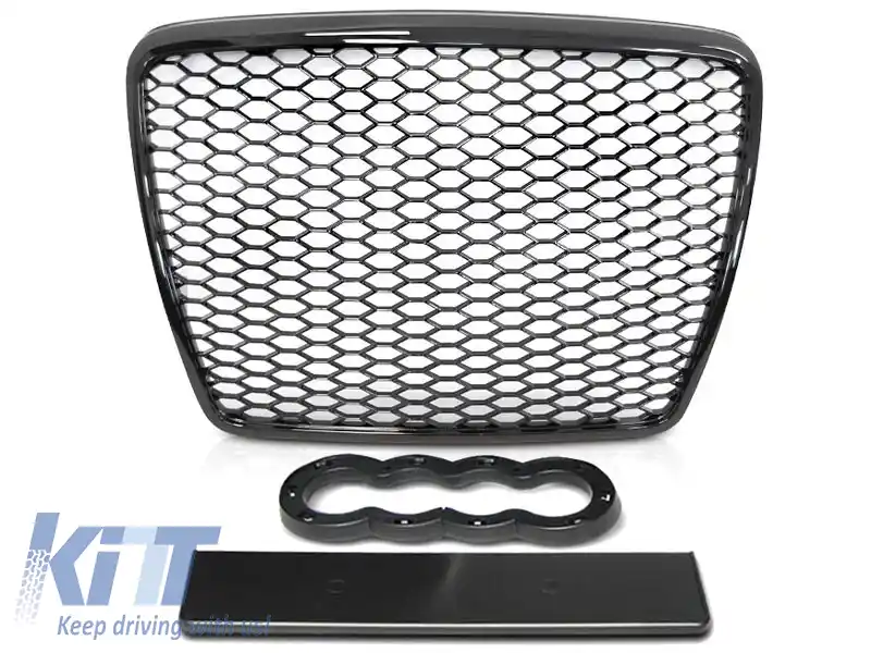 Grilaj tip RS cu lac negru, potrivit pentru Audi A6 C6 sedan, break 2008-2011 pentru bara standard și S-line