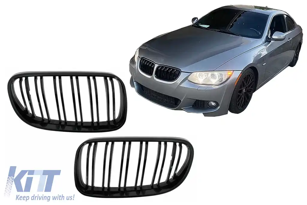 Grile Centrale compatibil cu BMW Seria 3 E92 E93 Coupe Convertible LCI (2010-2015) Double Stripe Negru Lucios-image-6100520