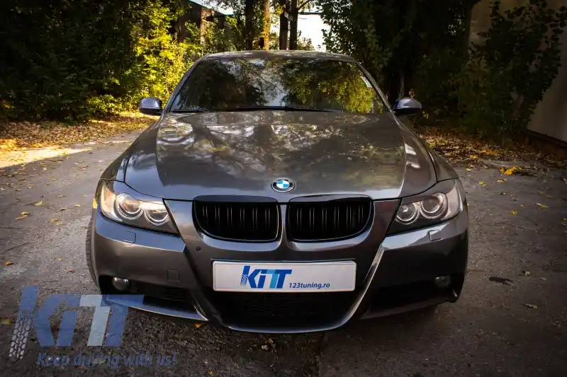 Grile Centrale Duble compatibil cu BMW Seria 3 E90 E91 Pre-LCI (2005-2008) M-Design Negru Lucios-image-6034167
