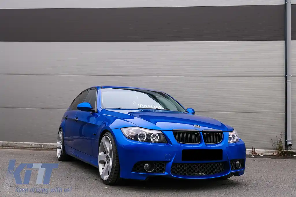 Grile Centrale Duble compatibil cu BMW Seria 3 E90 E91 Pre-LCI (2005-2008) M-Design Negru Lucios-image-6089251