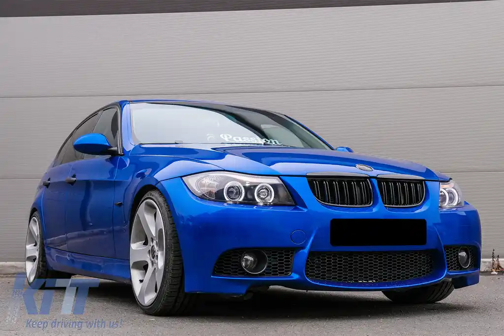 Grile Centrale Duble compatibil cu BMW Seria 3 E90 E91 Pre-LCI (2005-2008) M-Design Negru Lucios-image-6089252