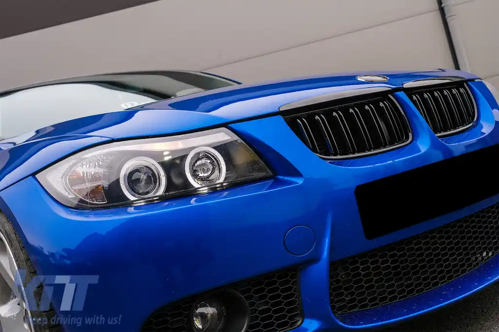 Grile Centrale Duble compatibil cu BMW Seria 3 E90 E91 Pre-LCI (2005-2008) M-Design Negru Lucios-image-6089254