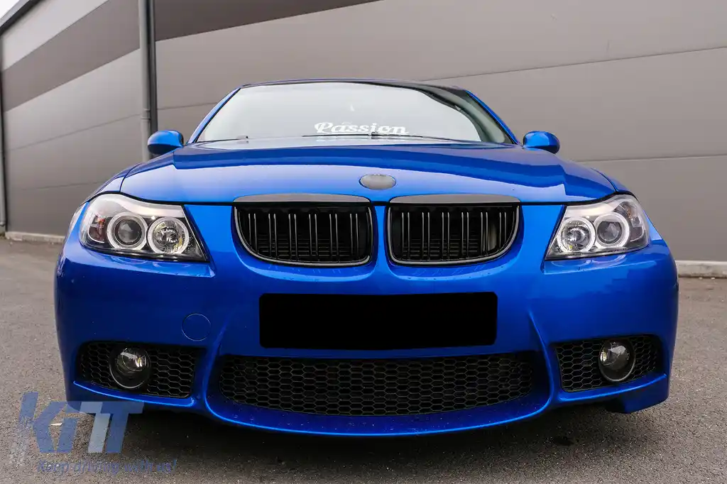 Grile Centrale Duble compatibil cu BMW Seria 3 E90 E91 Pre-LCI (2005-2008) M-Design Negru Lucios-image-6089255