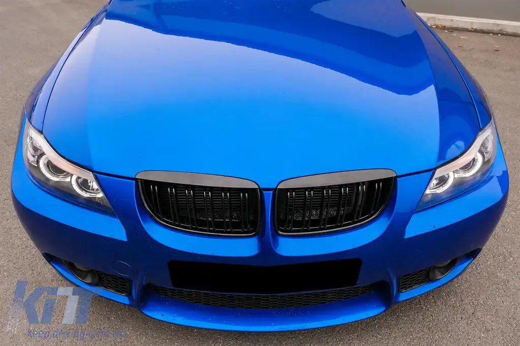 Grile Centrale Duble compatibil cu BMW Seria 3 E90 E91 Pre-LCI (2005-2008) M-Design Negru Lucios-image-6089256