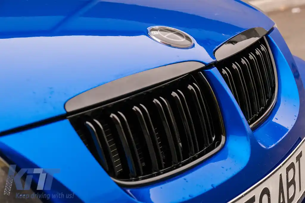 Grile Centrale Duble compatibil cu BMW Seria 3 E90 E91 Pre-LCI (2005-2008) M-Design Negru Lucios-image-6089258