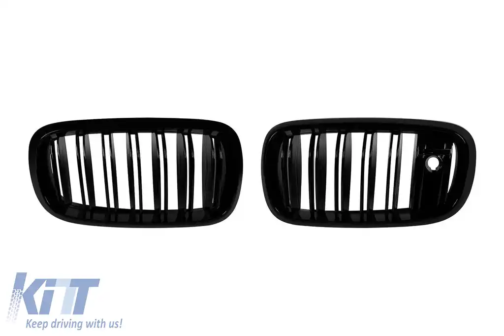 GRILE CU DOUĂ RIBURI VOPSITE ÎN NEGRU POTRIVITE PENTRU BMW X5 F15, X6 F16 2013-2018 CU DESCHIDERE PENTRU VIZIUNE NOCTURNĂ