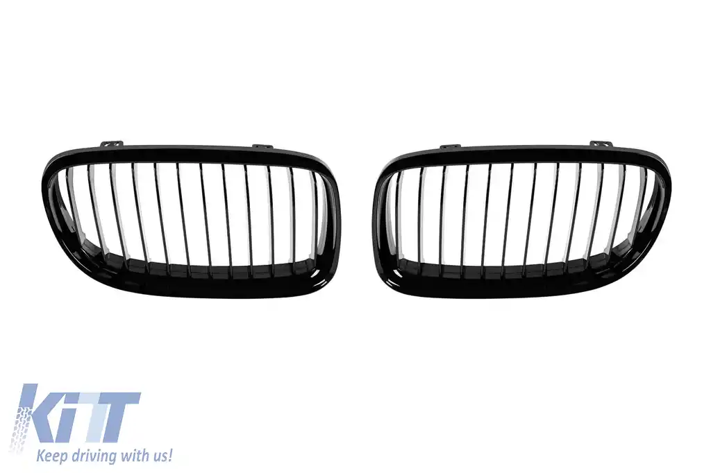 image-0-Grile de rinichi cu nervuri simple, vopsite în negru, potrivite pentru BMW Seria 3 E90, E91 2008-2011